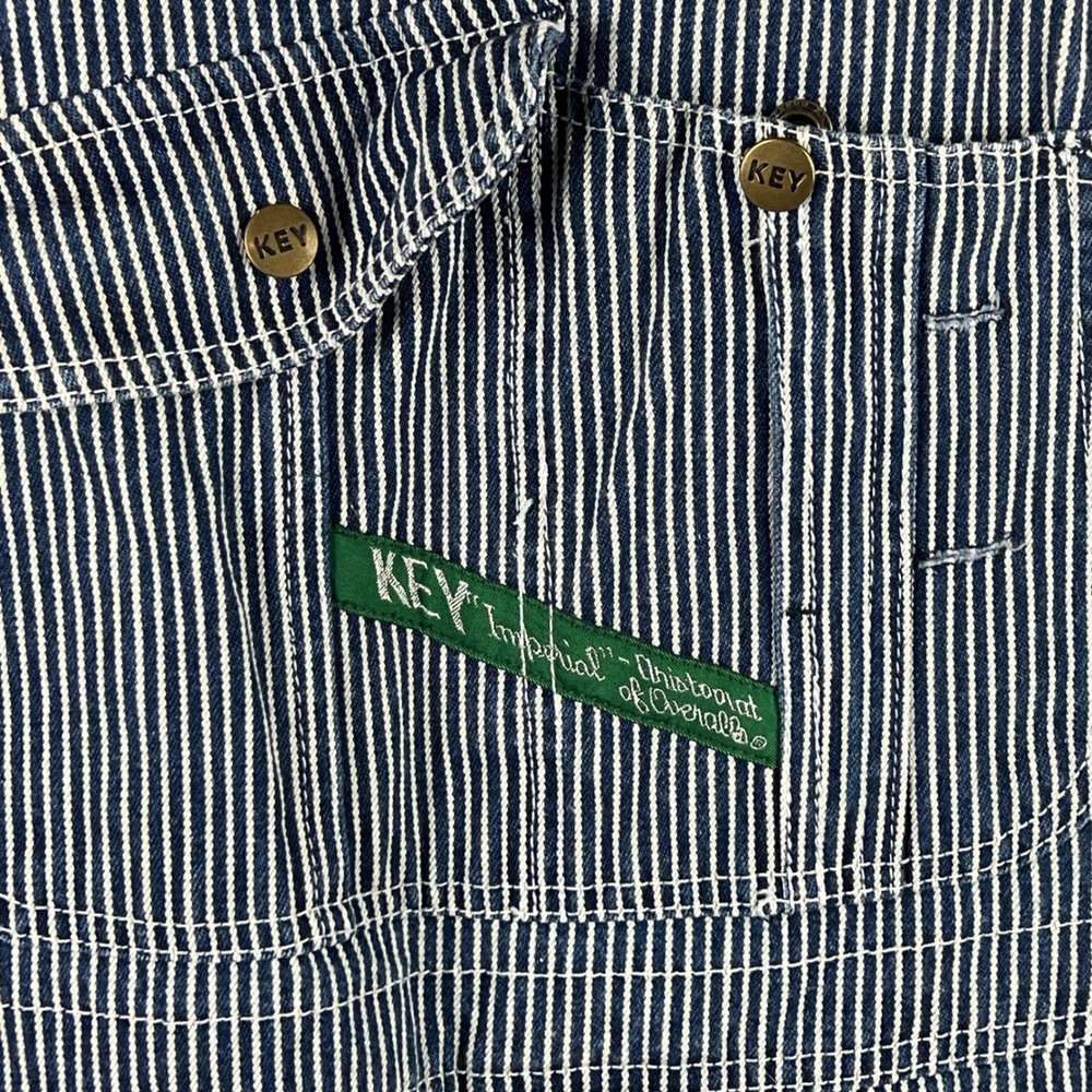 Key Hickory railroad Stripe Overalls Mens 42x28 (M: 42x23) Blue White Aristocrat - Picture 3 of 12